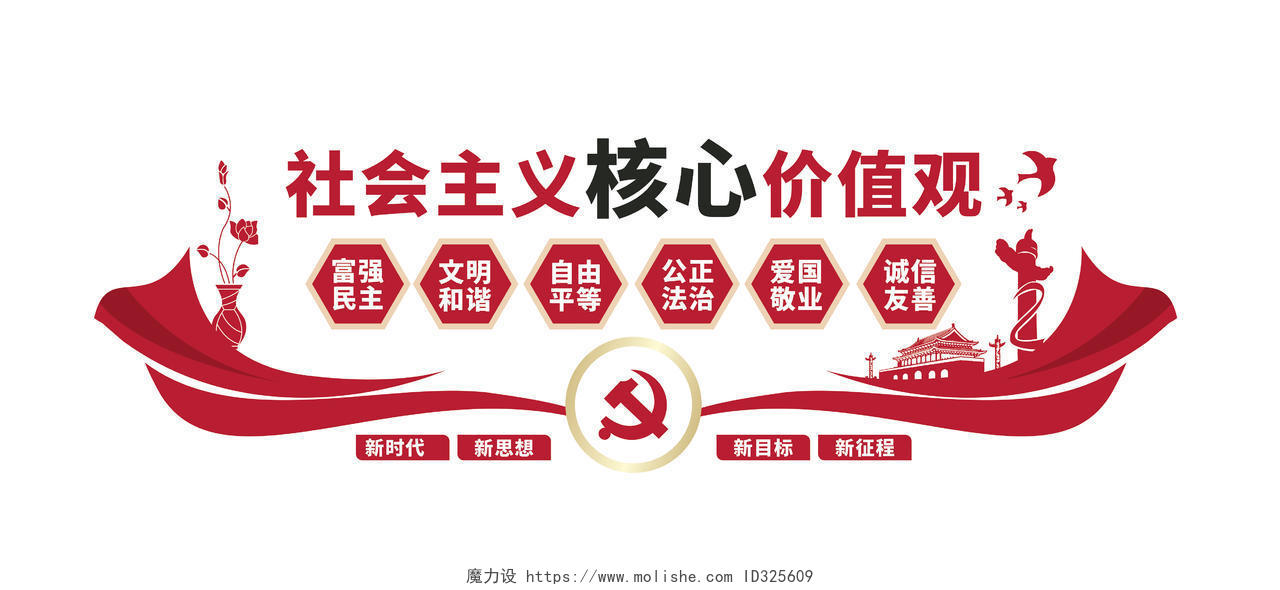 红色社会主义核心价值观文化墙展板
